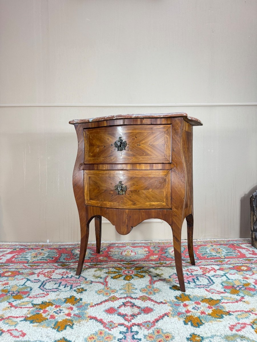 Commode Sauteuse Galbée En Marqueterie D’époque Louis XV XVIII Eme Siècle -photo-4