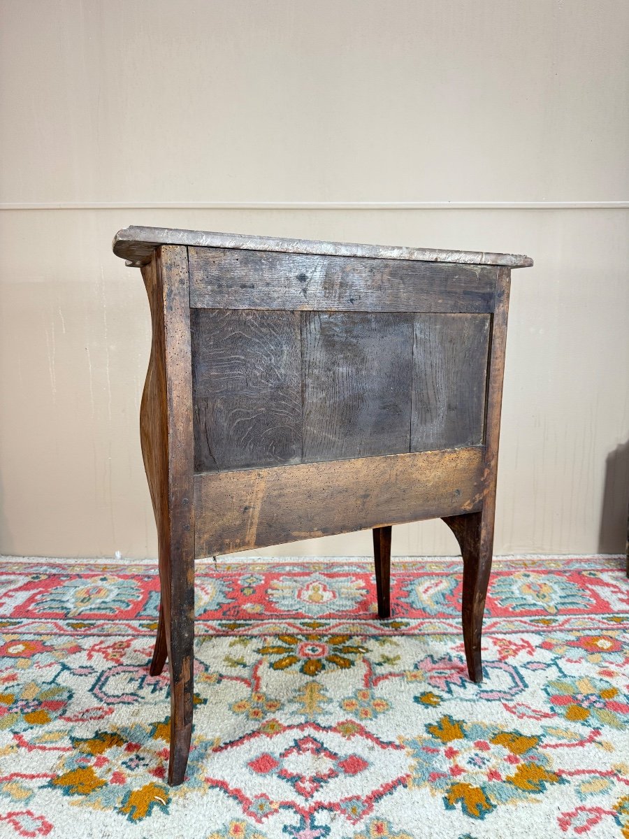 Commode Sauteuse Galbée En Marqueterie D’époque Louis XV XVIII Eme Siècle -photo-5