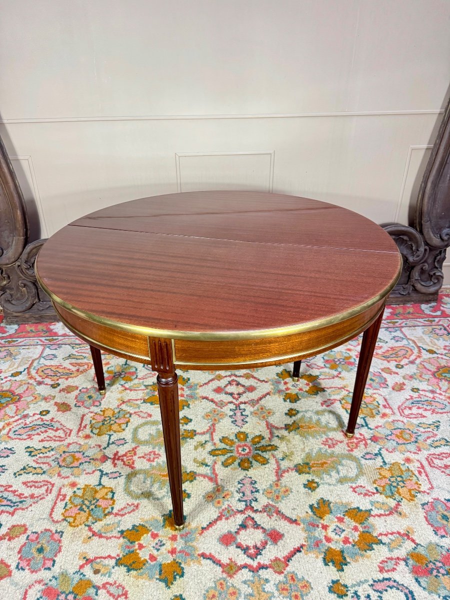 Louis XVI Style Mahogany Half Moon Table, 19th Century -photo-2