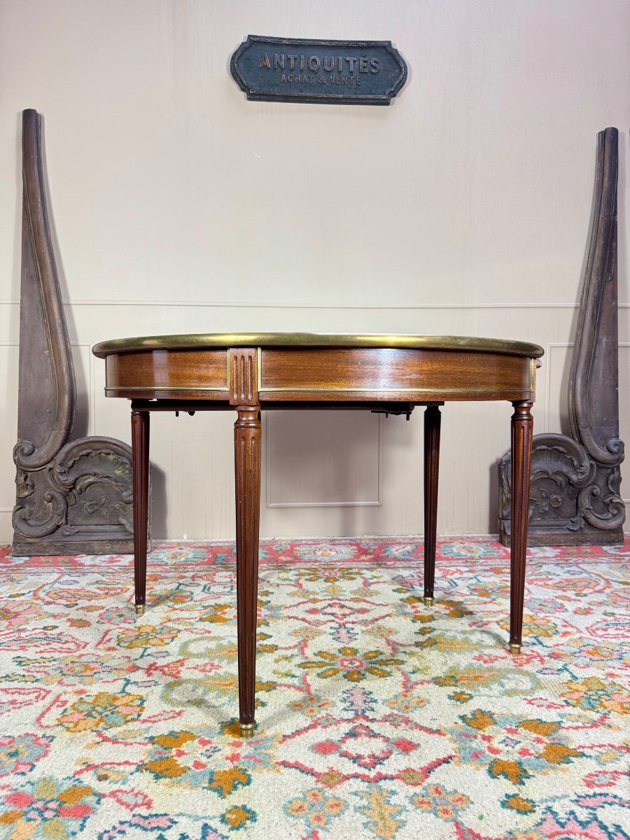 Louis XVI Style Mahogany Half Moon Table, 19th Century -photo-3