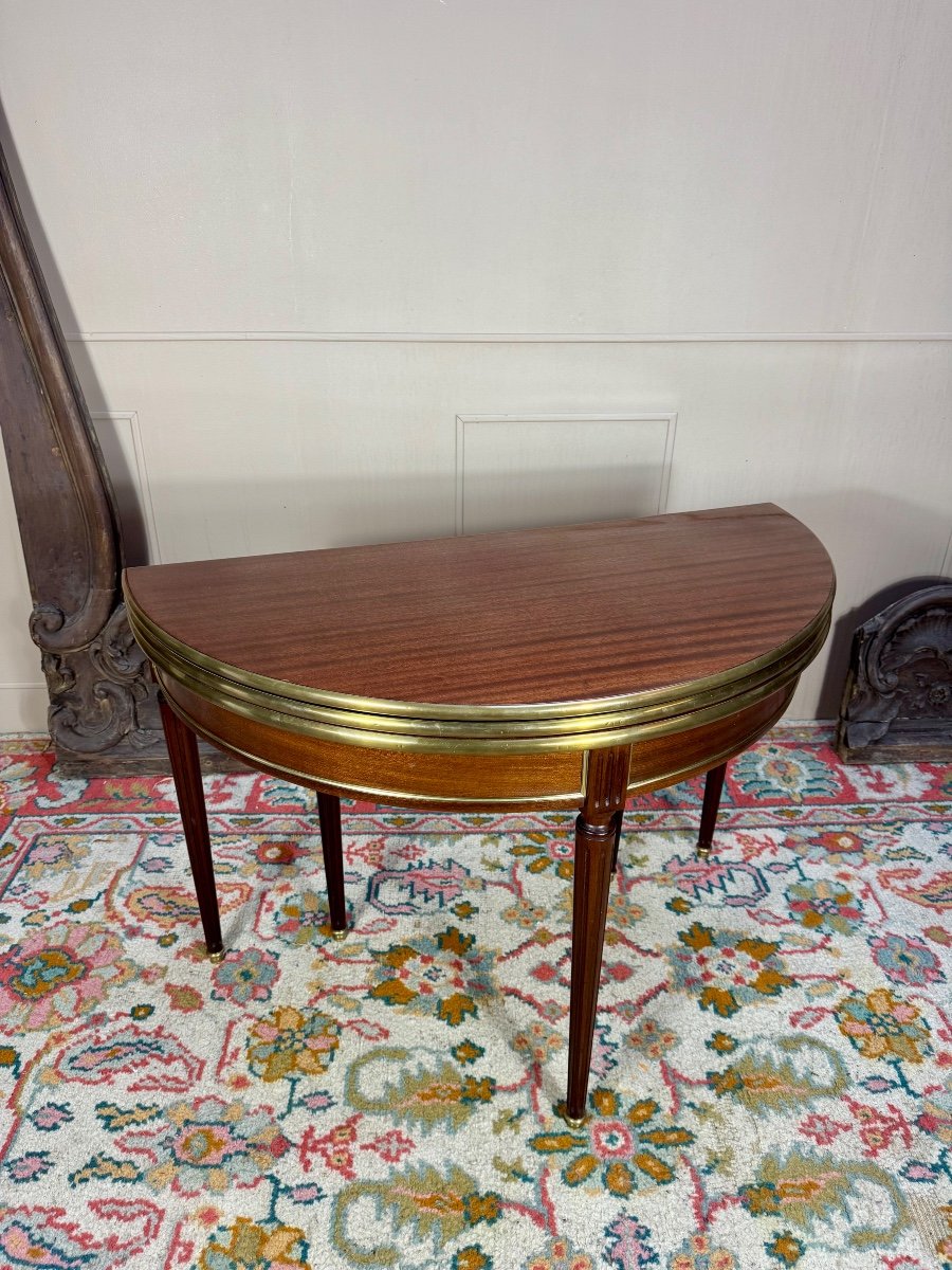 Louis XVI Style Mahogany Half Moon Table, 19th Century -photo-1