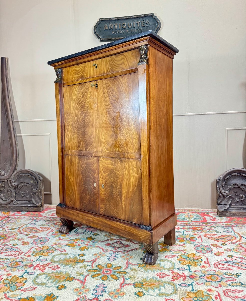 Secretary In Flamed Mahogany From The Empire Period Return From Egypt 19th Century -photo-2