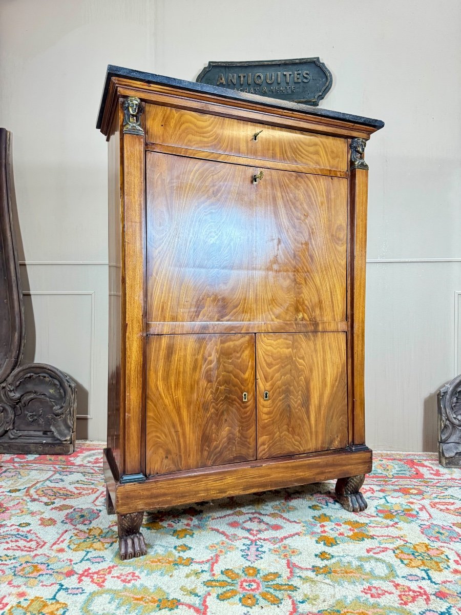 Secretary In Flamed Mahogany From The Empire Period Return From Egypt 19th Century -photo-4