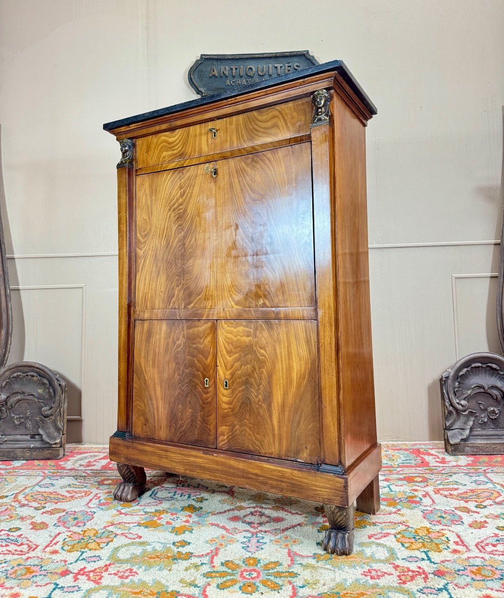 Secretary In Flamed Mahogany From The Empire Period Return From Egypt 19th Century -photo-1