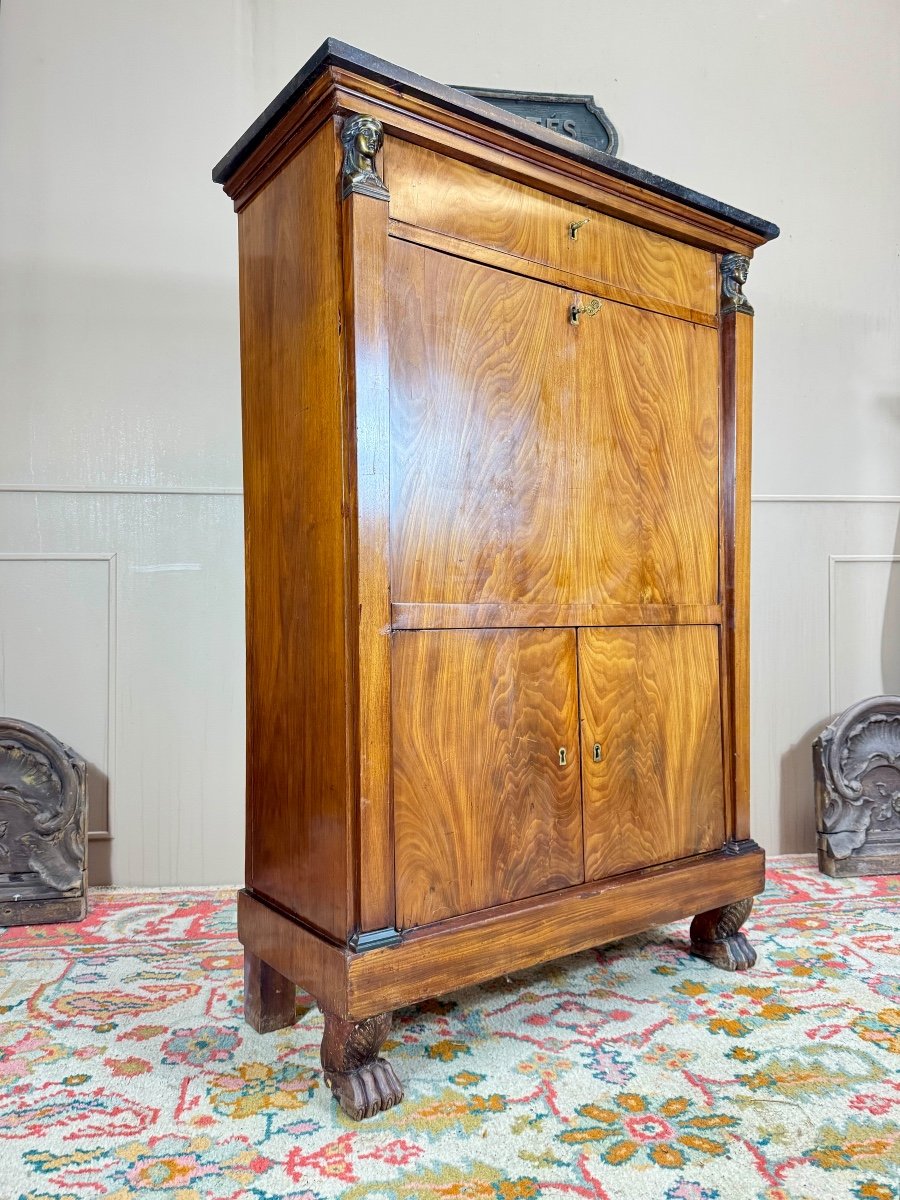 Secretary In Flamed Mahogany From The Empire Period Return From Egypt 19th Century -photo-2