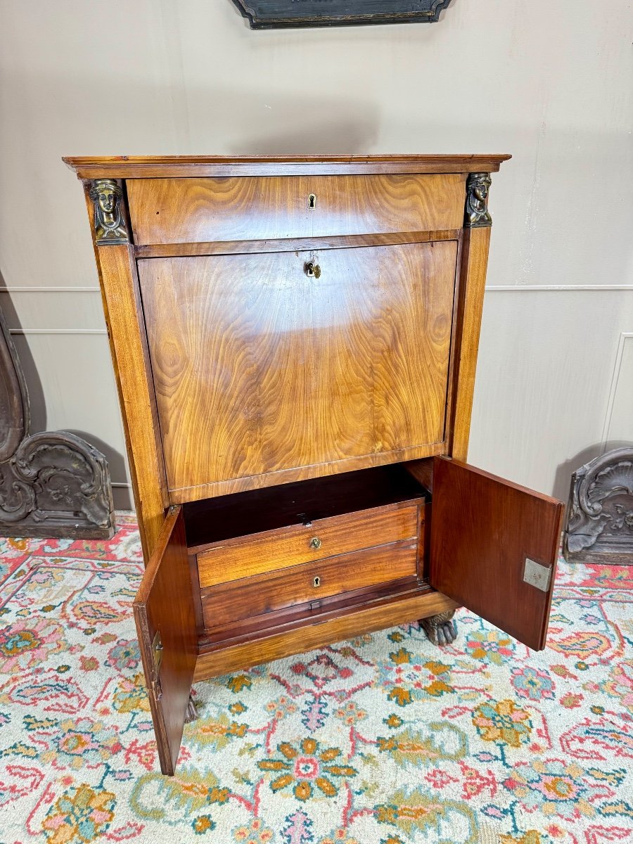 Secretary In Flamed Mahogany From The Empire Period Return From Egypt 19th Century -photo-3