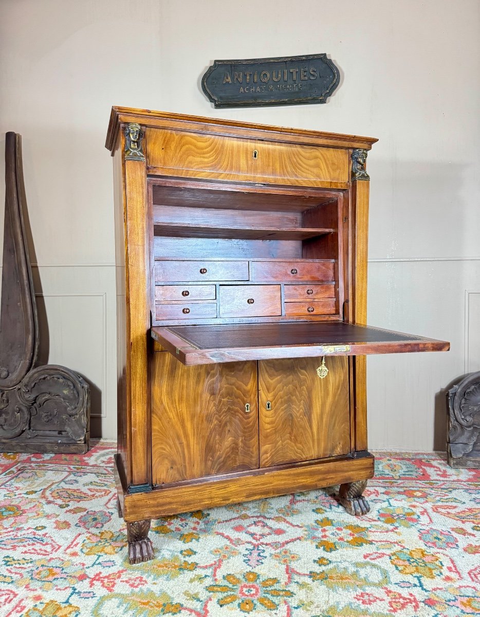 Secretary In Flamed Mahogany From The Empire Period Return From Egypt 19th Century -photo-6