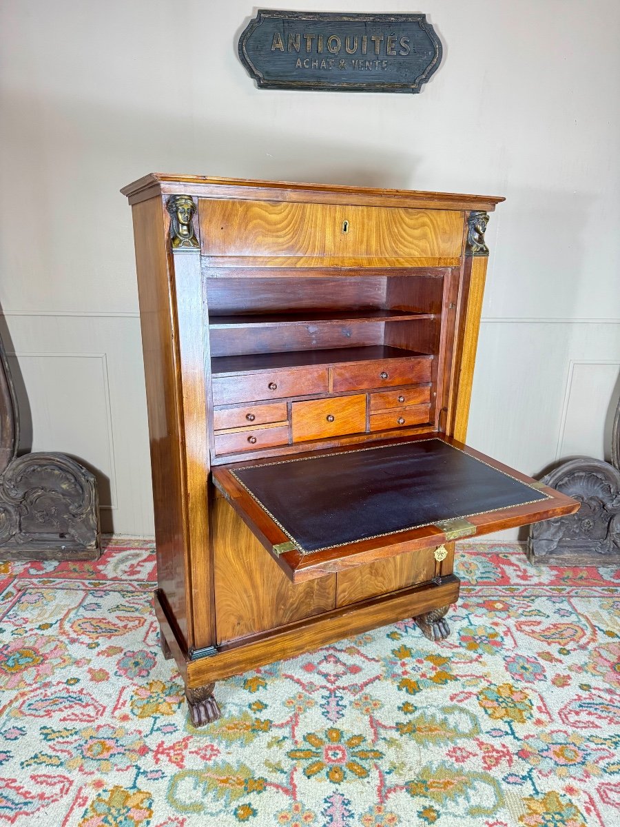 Secretary In Flamed Mahogany From The Empire Period Return From Egypt 19th Century -photo-7