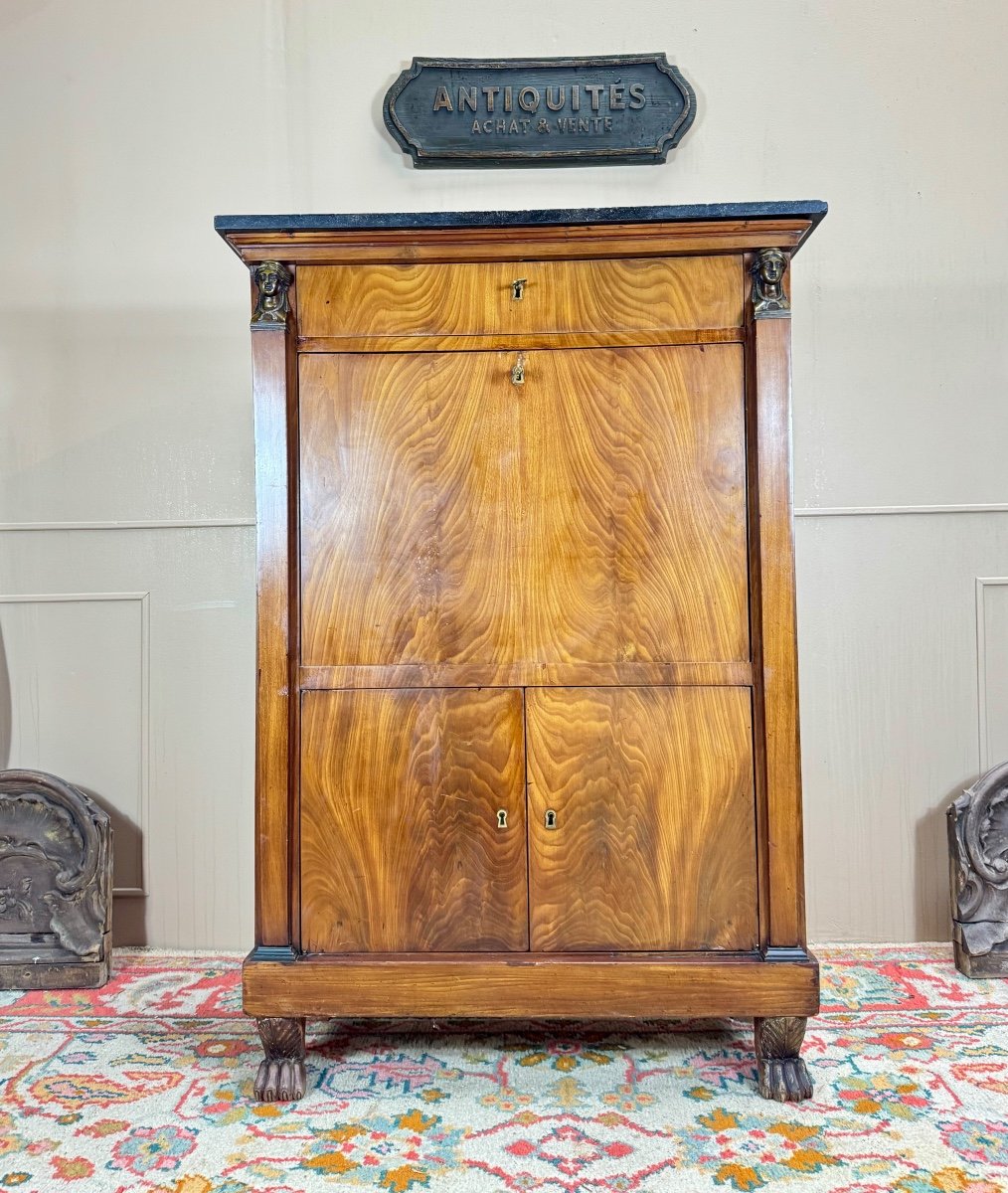 Secretary In Flamed Mahogany From The Empire Period Return From Egypt 19th Century 