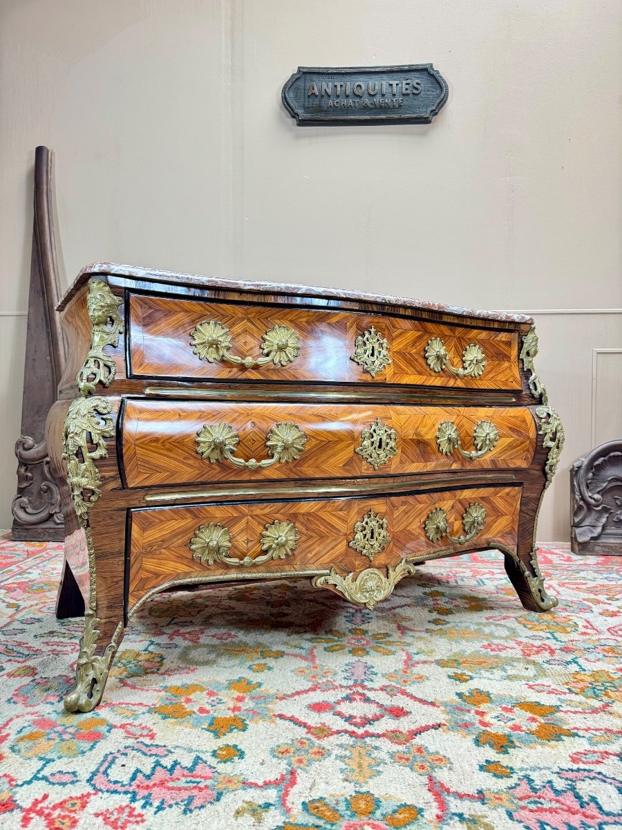 Commode tombeau En Marqueterie D’époque Régence XVIII Eme Siècle -photo-3