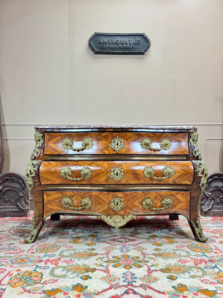 Commode tombeau En Marqueterie D’époque Régence XVIII Eme Siècle -photo-4