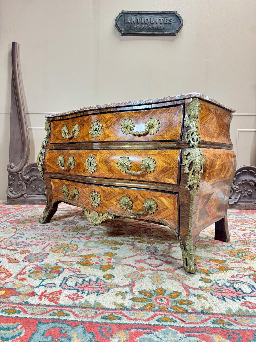 Commode tombeau En Marqueterie D’époque Régence XVIII Eme Siècle -photo-7