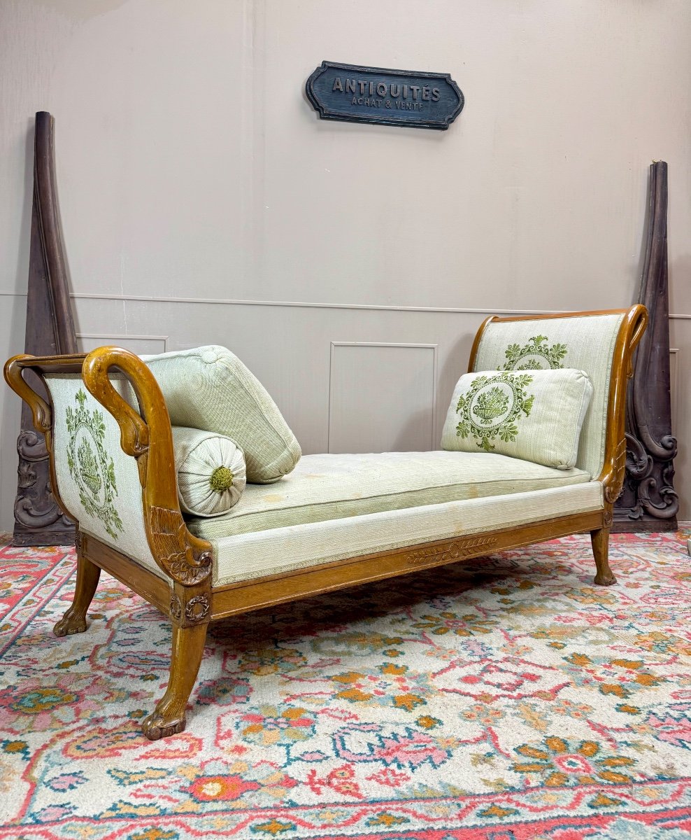 Meridian, Mahogany Daybed With Swan Neck, Empire Period, 19th Century 