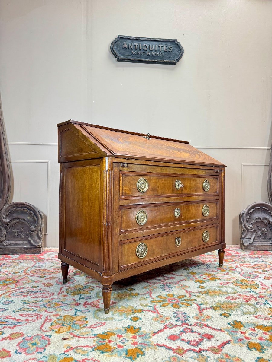 Louis XVI Style Mahogany Sloping Desk Forming Chest Of Drawers, 19th Century -photo-2