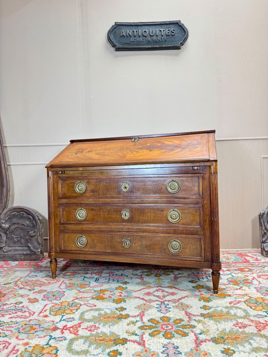 Louis XVI Style Mahogany Sloping Desk Forming Chest Of Drawers, 19th Century -photo-3