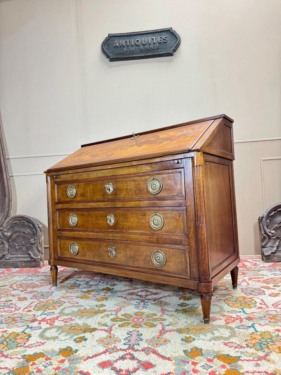 Louis XVI Style Mahogany Sloping Desk Forming Chest Of Drawers, 19th Century -photo-4