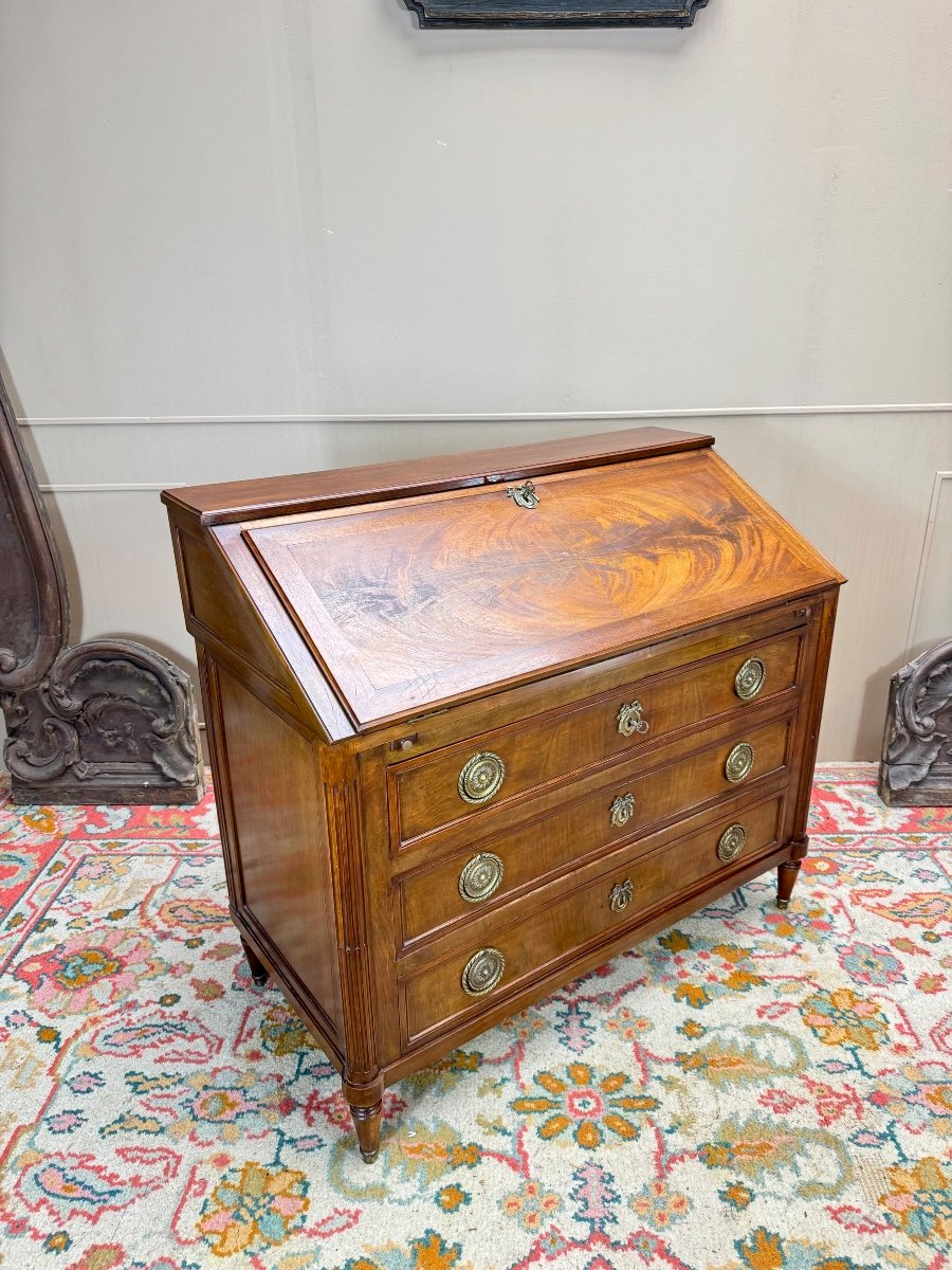 Bureau De Pente Formant Commode En Acajou De Style Louis XVI XIX Eme Siècle -photo-1