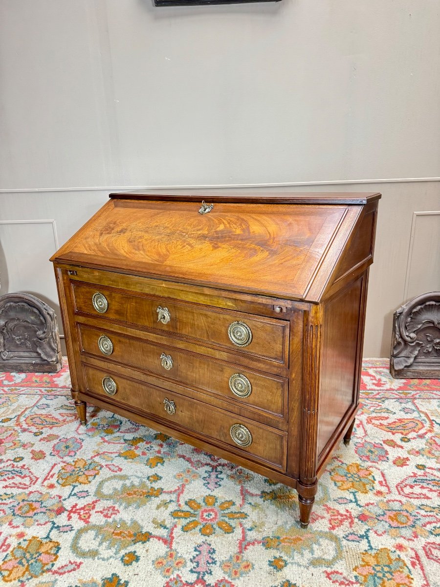 Louis XVI Style Mahogany Sloping Desk Forming Chest Of Drawers, 19th Century -photo-2