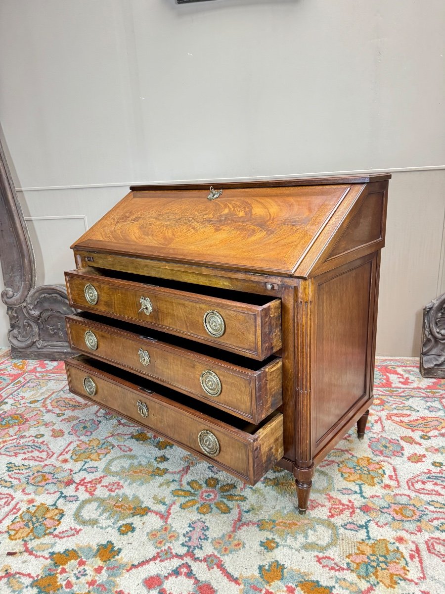 Louis XVI Style Mahogany Sloping Desk Forming Chest Of Drawers, 19th Century -photo-3