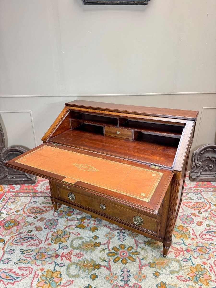 Louis XVI Style Mahogany Sloping Desk Forming Chest Of Drawers, 19th Century -photo-5