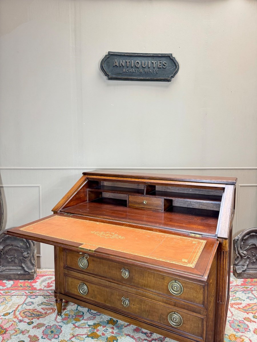 Louis XVI Style Mahogany Sloping Desk Forming Chest Of Drawers, 19th Century -photo-6