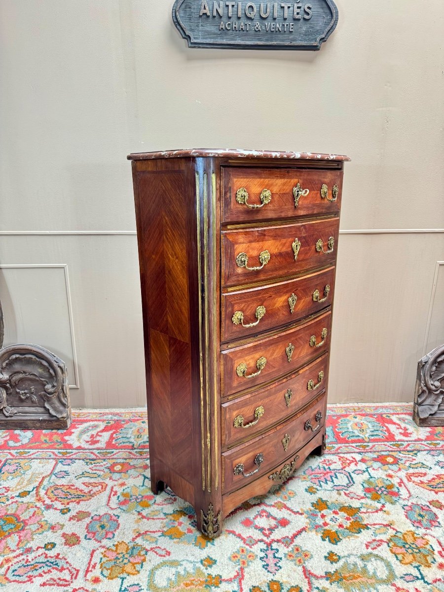 Secretary Simulating A Chiffonnier In Marquetry In The Regency Style, 19th Century -photo-2