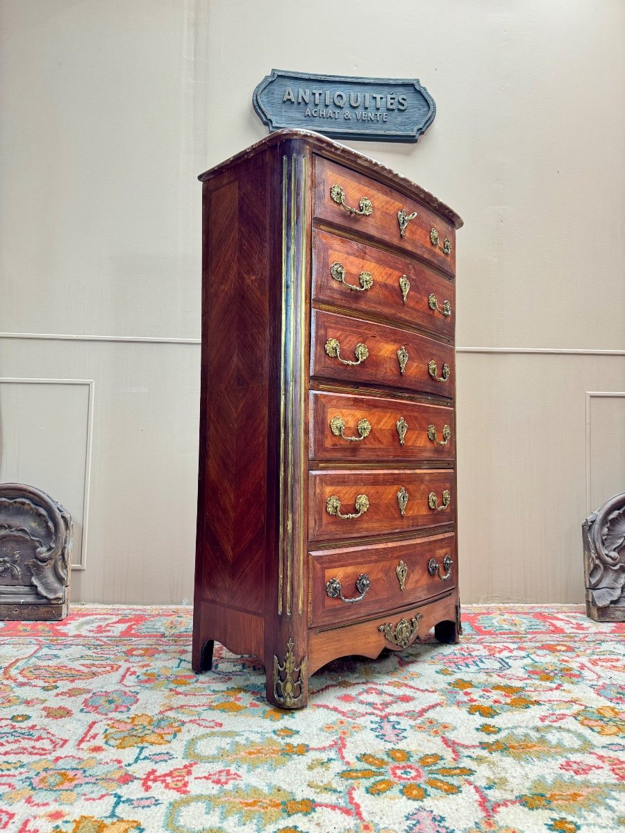 Secretary Simulating A Chiffonnier In Marquetry In The Regency Style, 19th Century -photo-4