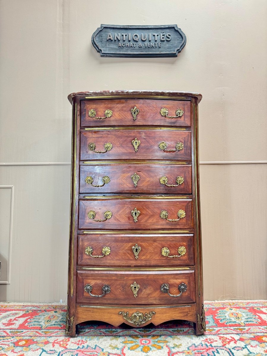 Secretary Simulating A Chiffonnier In Marquetry In The Regency Style, 19th Century -photo-1