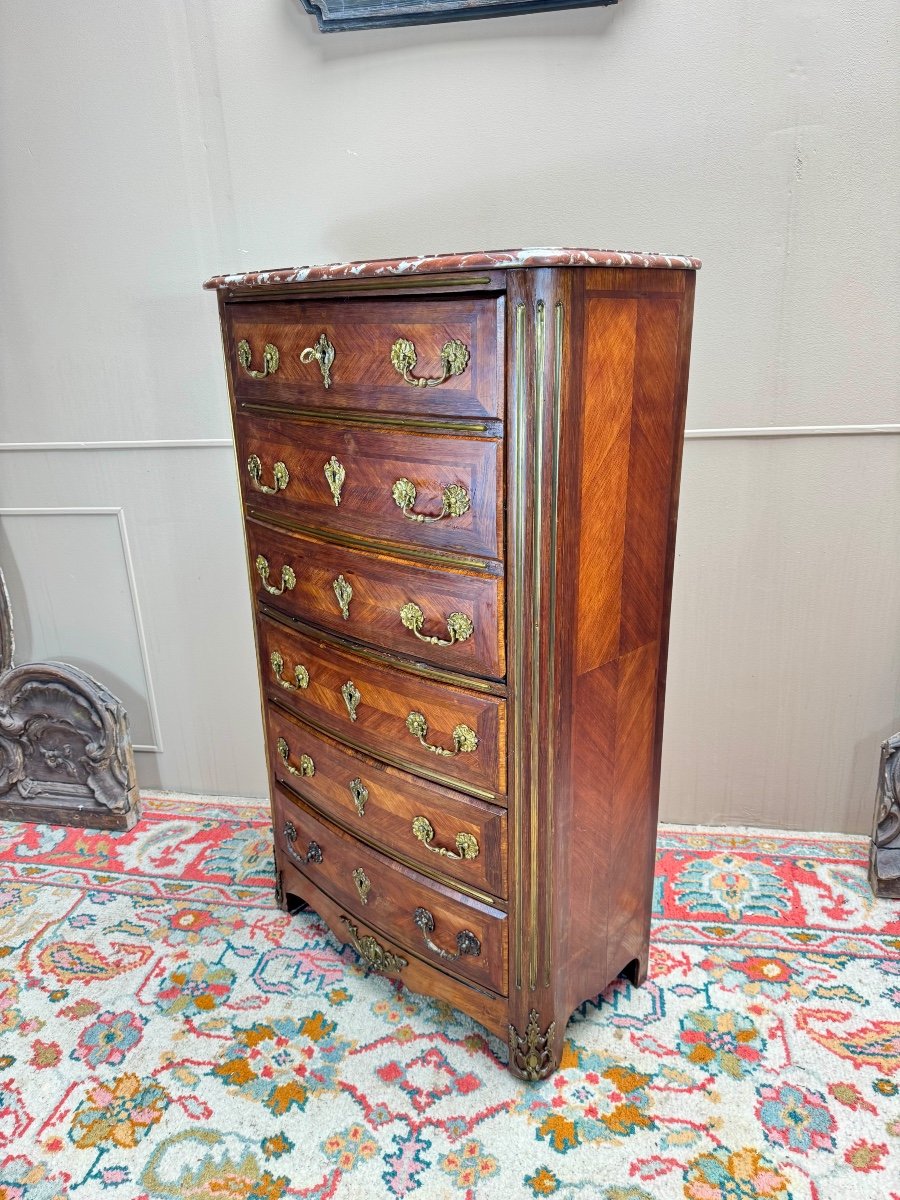 Secretary Simulating A Chiffonnier In Marquetry In The Regency Style, 19th Century -photo-2