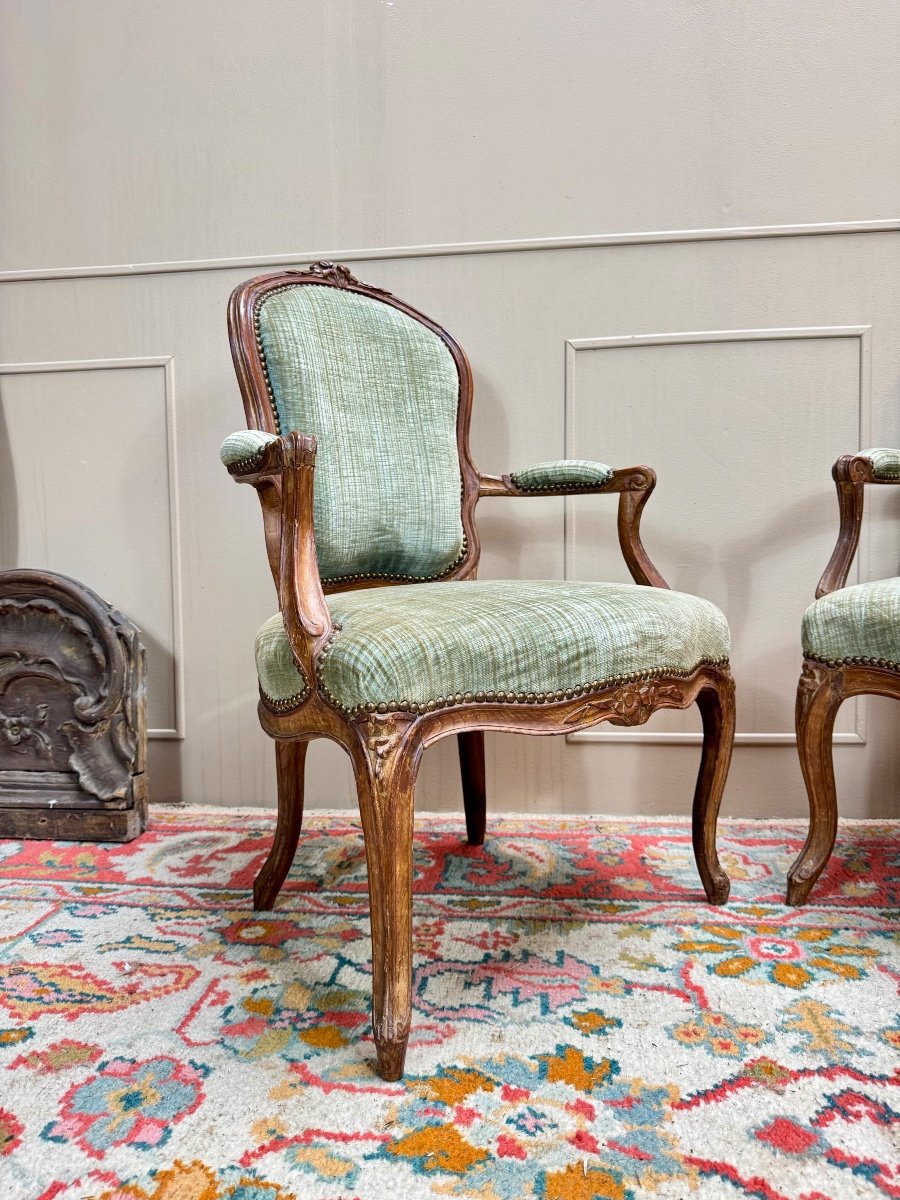 Paire De Fauteuils Cabriolet En Bois Naturel D’époque Louis XV XIII Eme Siècle -photo-2