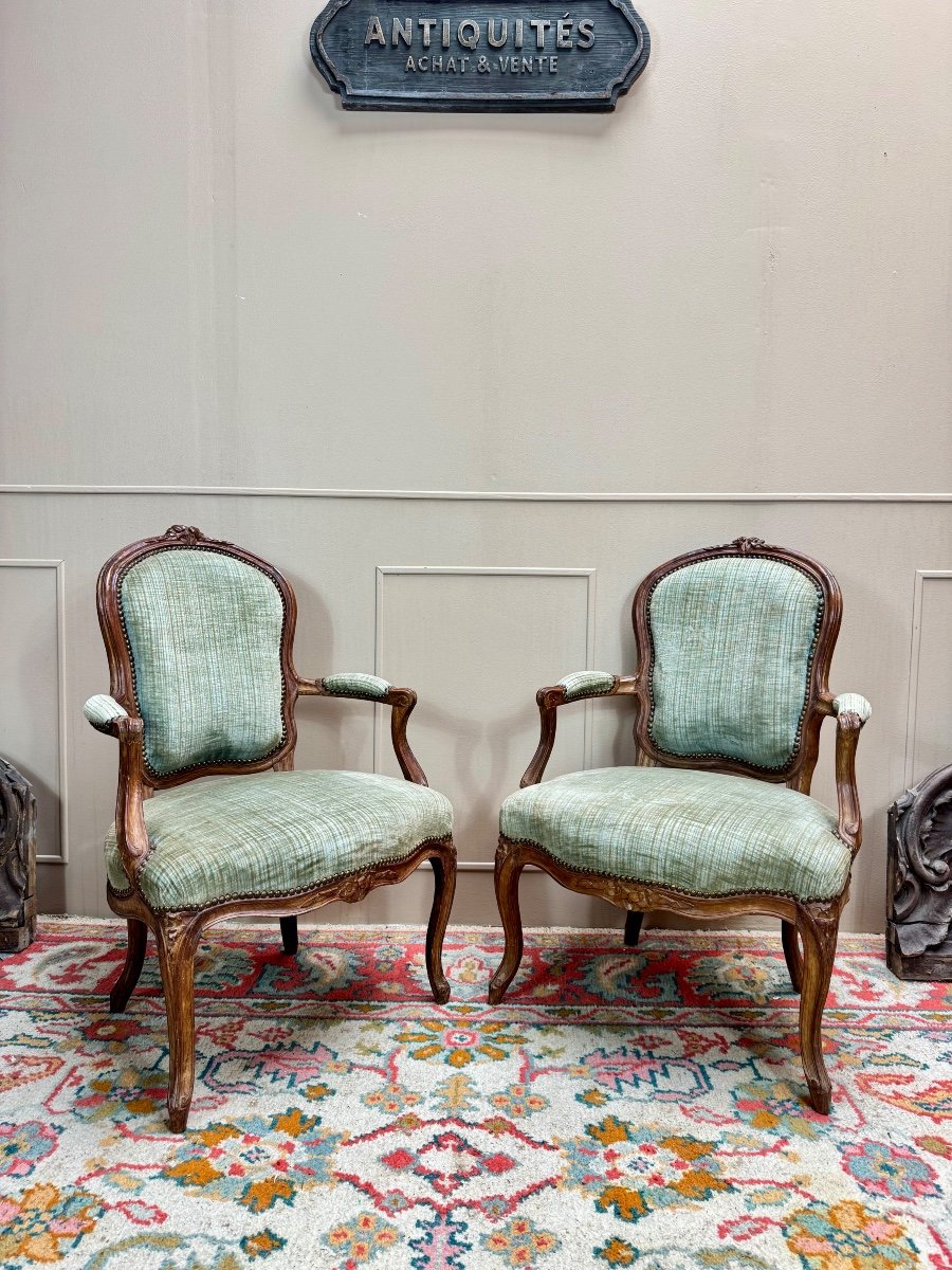 Paire De Fauteuils Cabriolet En Bois Naturel D’époque Louis XV XIII Eme Siècle -photo-3