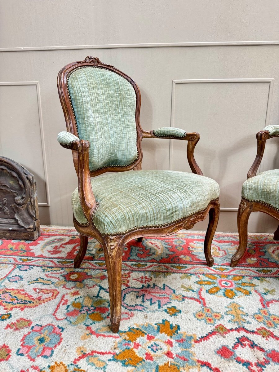 Paire De Fauteuils Cabriolet En Bois Naturel D’époque Louis XV XIII Eme Siècle -photo-4