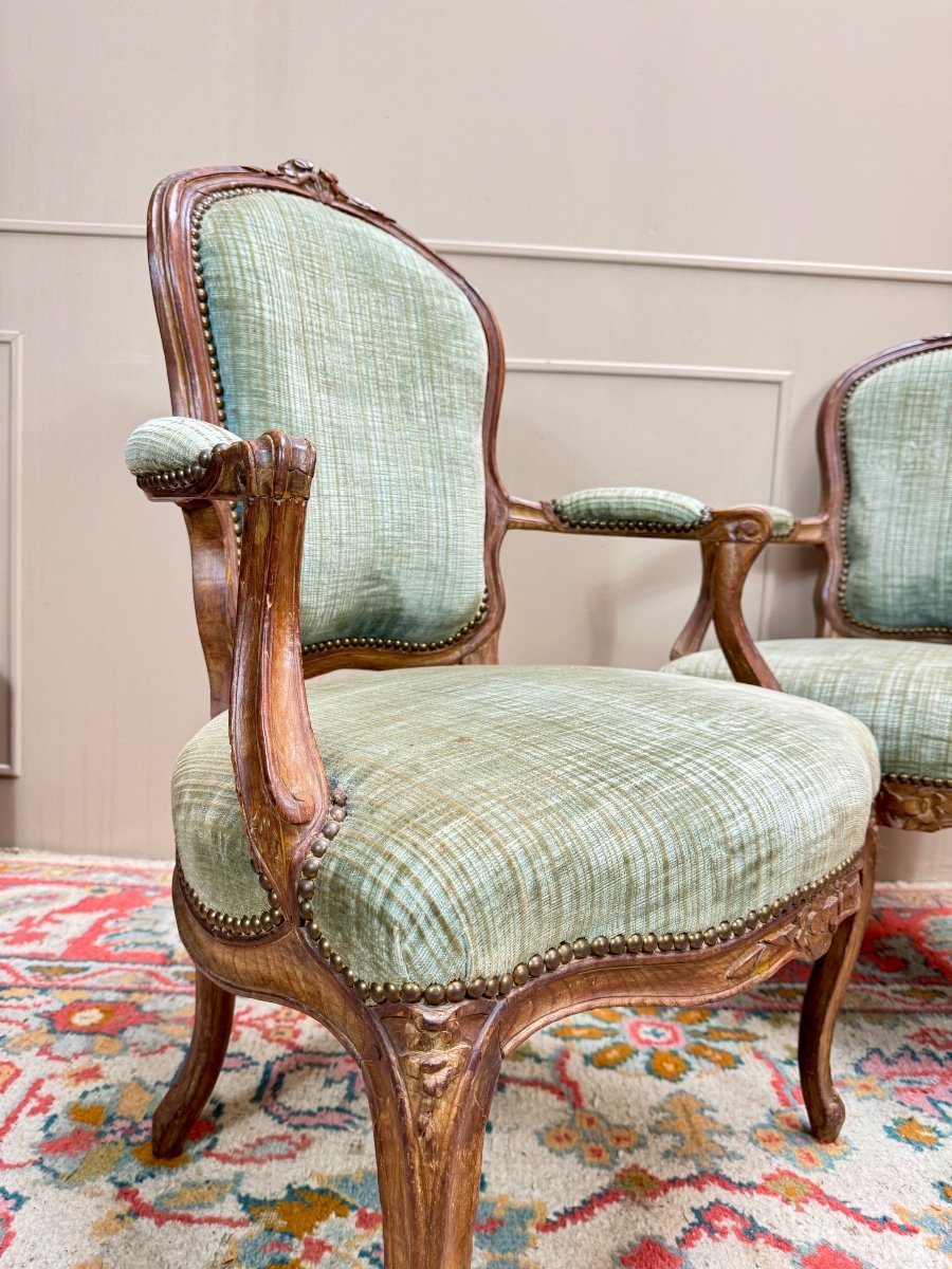 Paire De Fauteuils Cabriolet En Bois Naturel D’époque Louis XV XIII Eme Siècle -photo-4