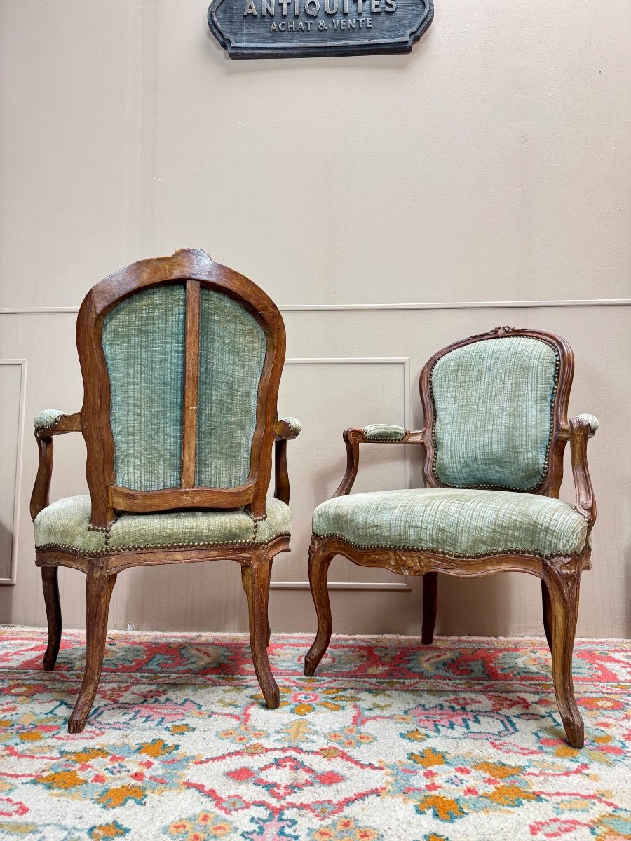 Paire De Fauteuils Cabriolet En Bois Naturel D’époque Louis XV XIII Eme Siècle -photo-5