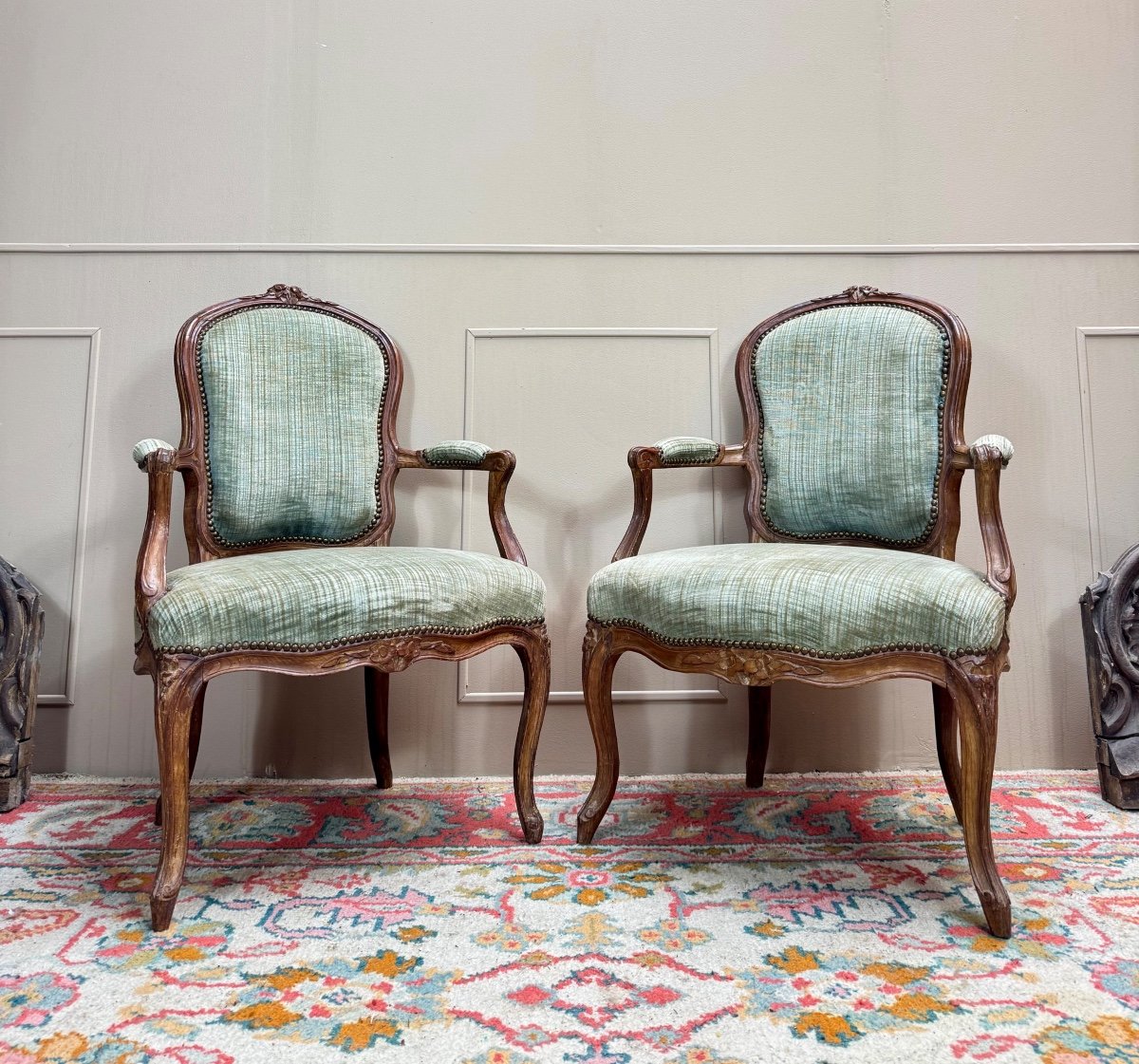 Paire De Fauteuils Cabriolet En Bois Naturel D’époque Louis XV XIII Eme Siècle -photo-6