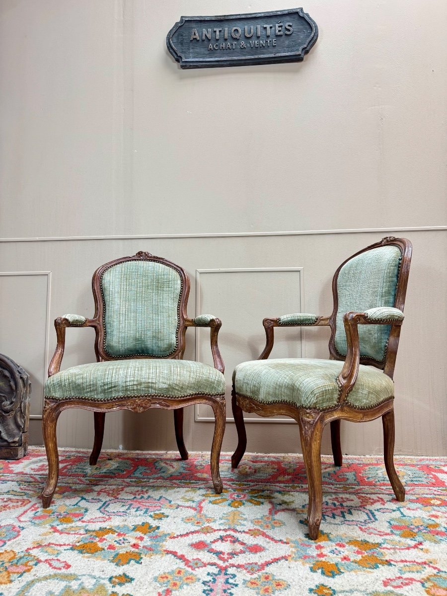 Paire De Fauteuils Cabriolet En Bois Naturel D’époque Louis XV XIII Eme Siècle -photo-7