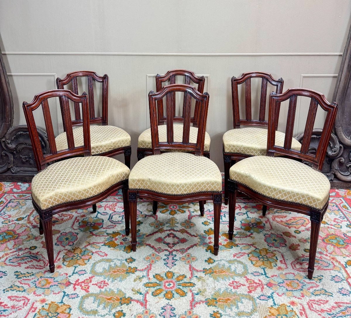 Set Of Six Louis XVI Style Oak Chairs -photo-2