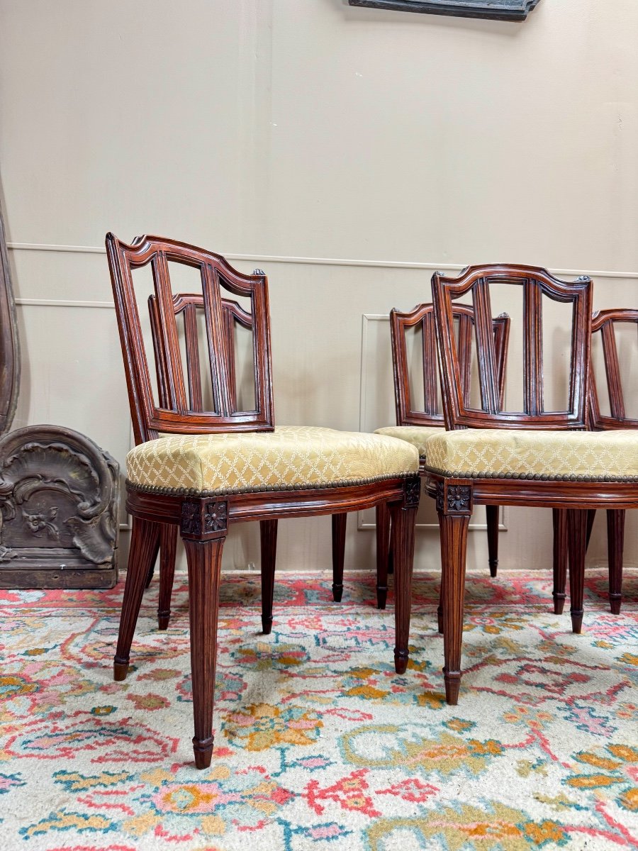 Set Of Six Louis XVI Style Oak Chairs -photo-3