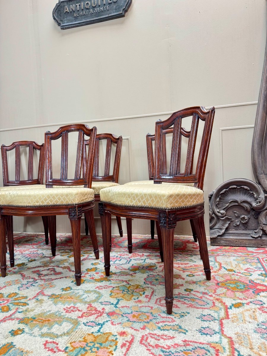 Set Of Six Louis XVI Style Oak Chairs -photo-4