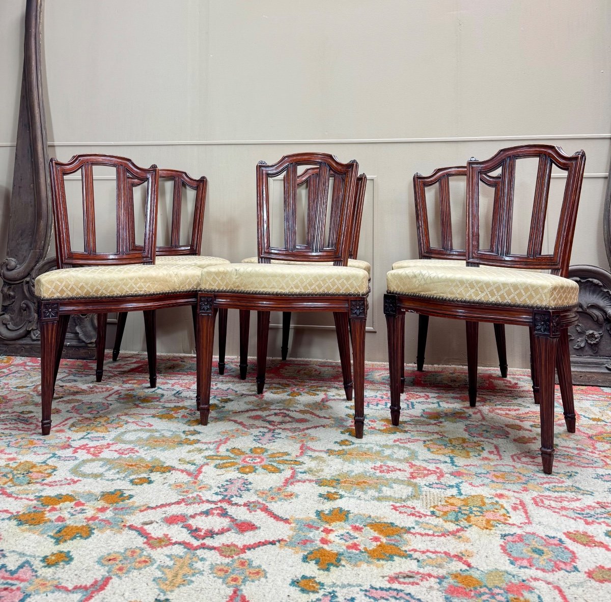 Set Of Six Louis XVI Style Oak Chairs -photo-3