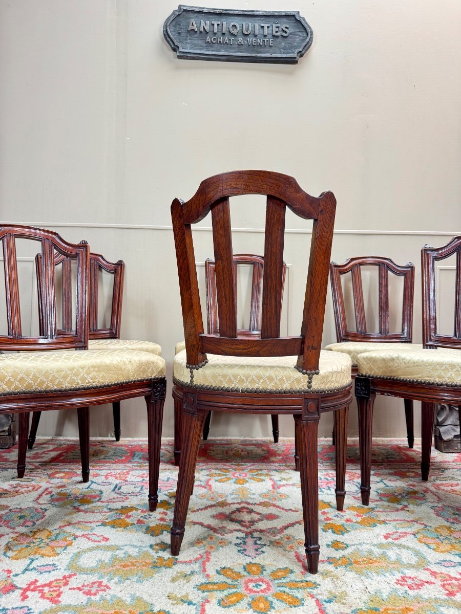 Set Of Six Louis XVI Style Oak Chairs -photo-4