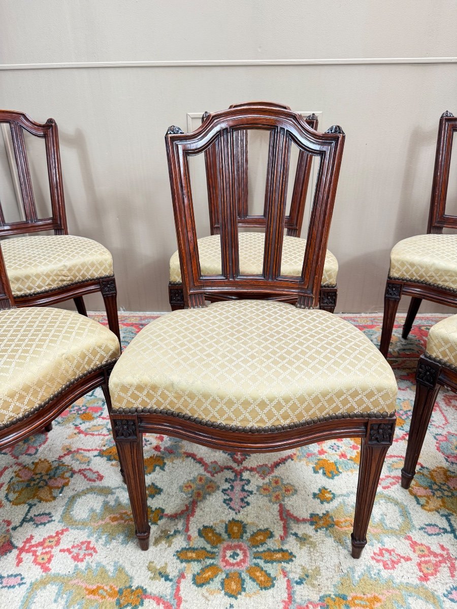 Set Of Six Louis XVI Style Oak Chairs -photo-5