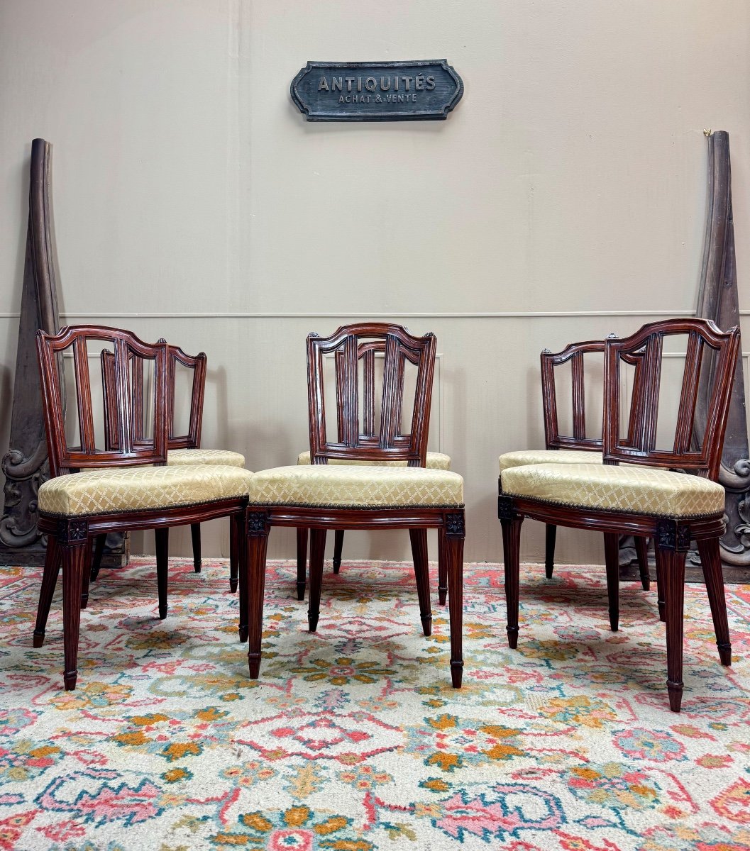 Set Of Six Louis XVI Style Oak Chairs -photo-6