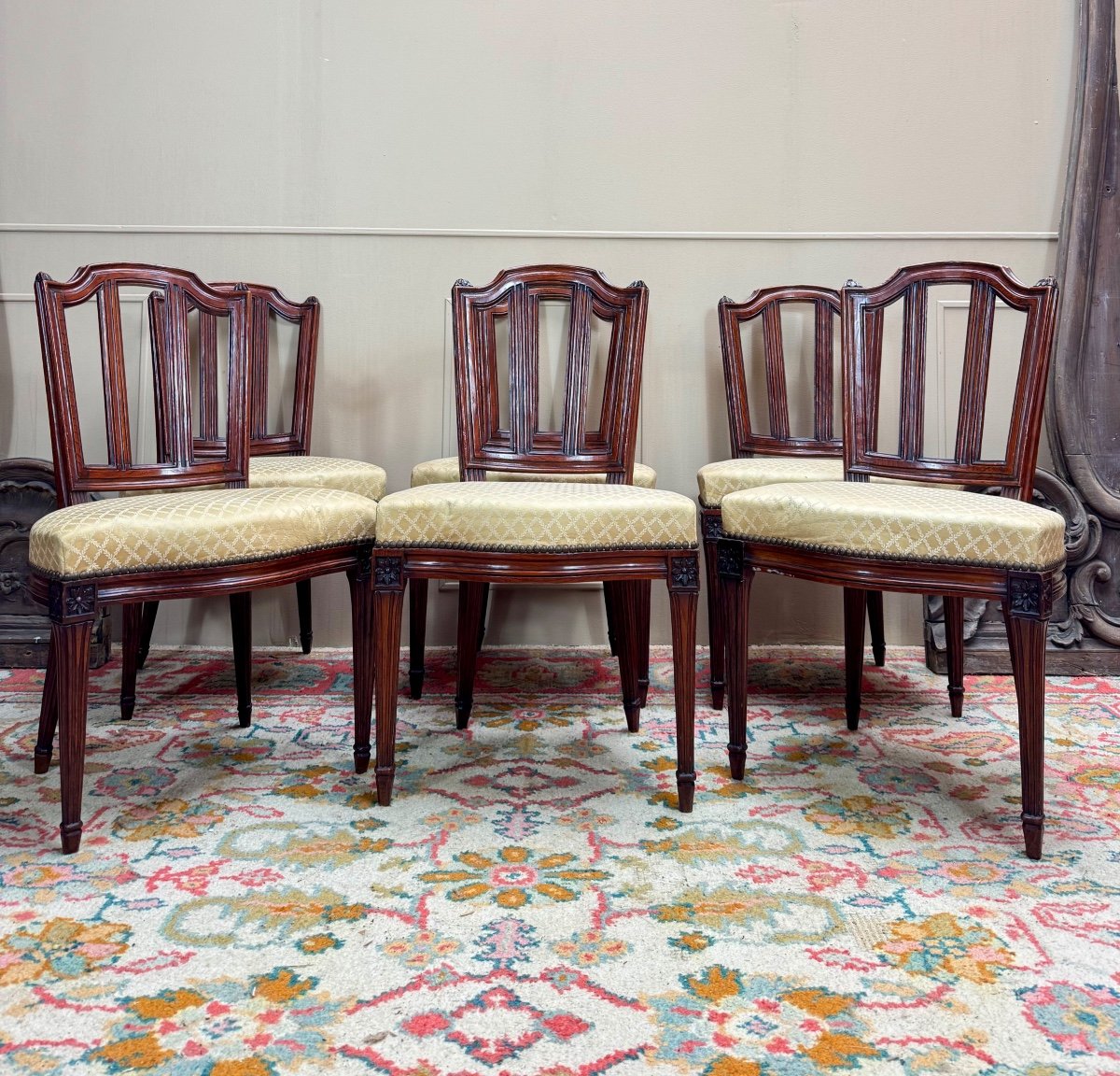 Set Of Six Louis XVI Style Oak Chairs 