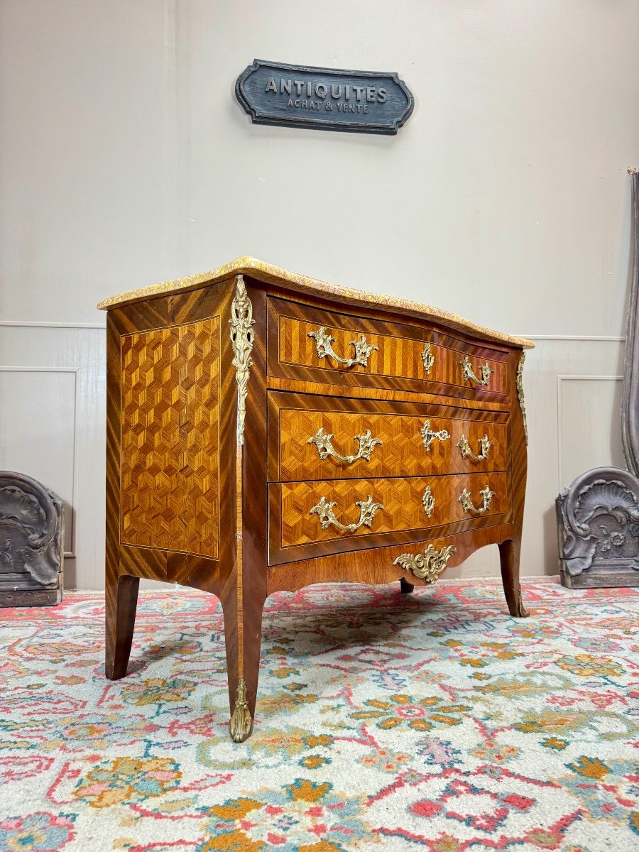 Commode En Marqueterie De Cubes  De Style Louis XV XIX Eme Siècle -photo-2