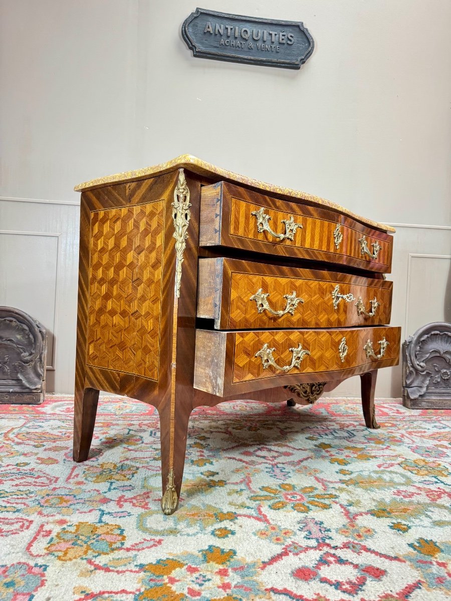 Commode En Marqueterie De Cubes  De Style Louis XV XIX Eme Siècle -photo-3