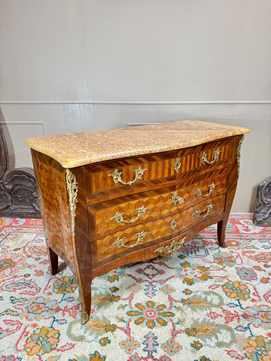 Commode En Marqueterie De Cubes  De Style Louis XV XIX Eme Siècle -photo-4