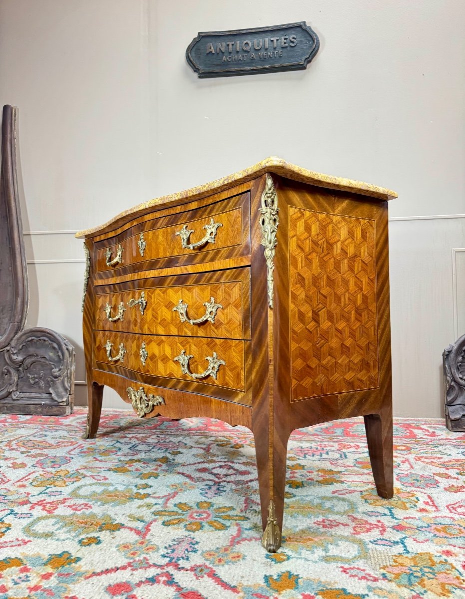 Commode En Marqueterie De Cubes  De Style Louis XV XIX Eme Siècle -photo-2