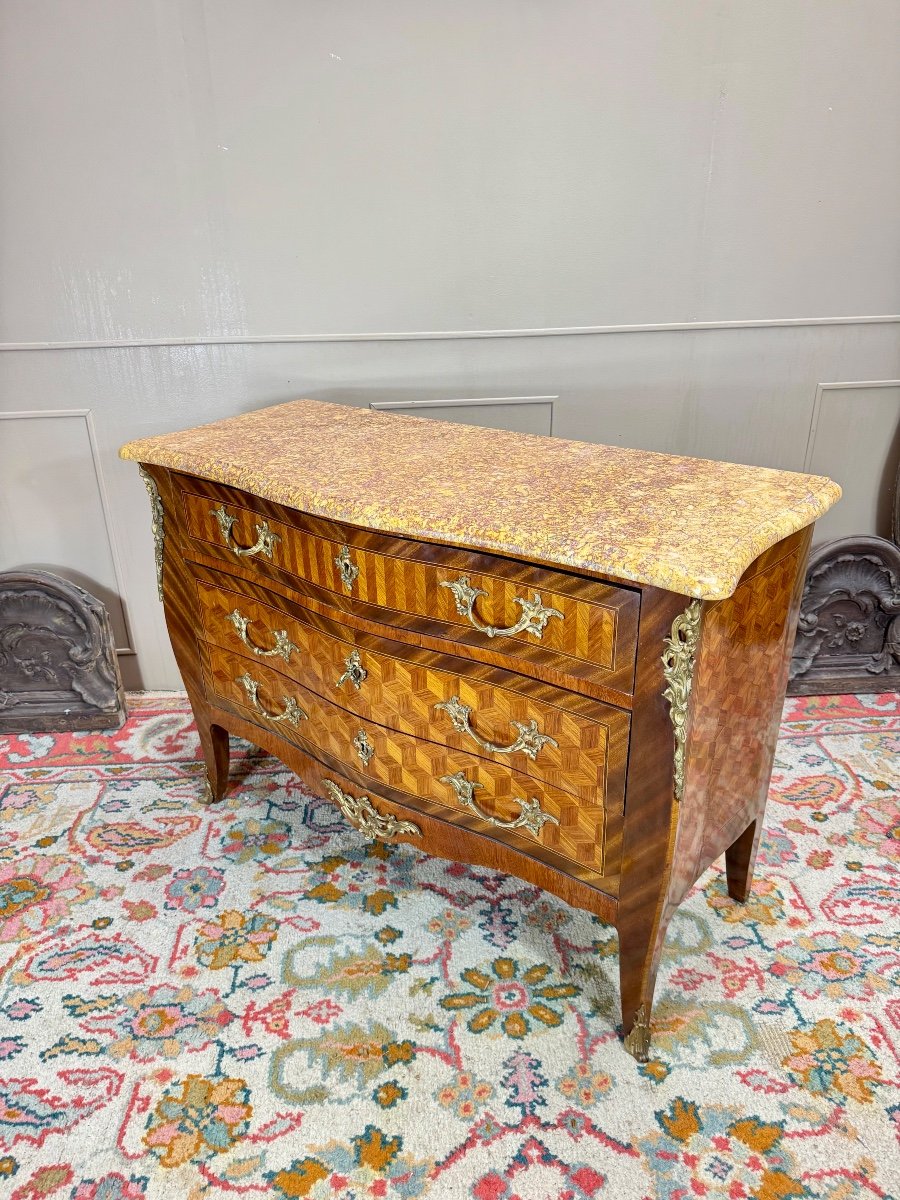 Commode En Marqueterie De Cubes  De Style Louis XV XIX Eme Siècle -photo-3