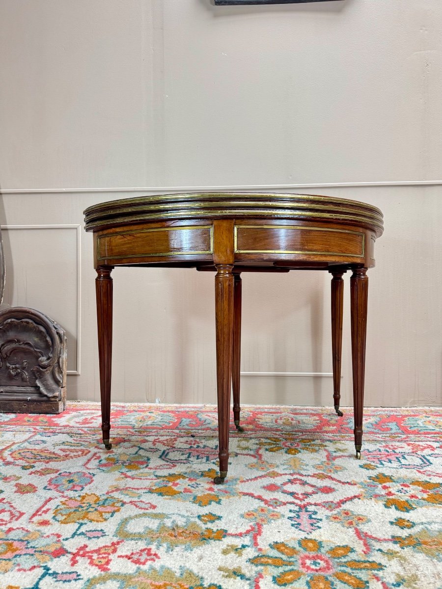 Louis XVI Style Mahogany Half Moon Table, 19th Century -photo-2